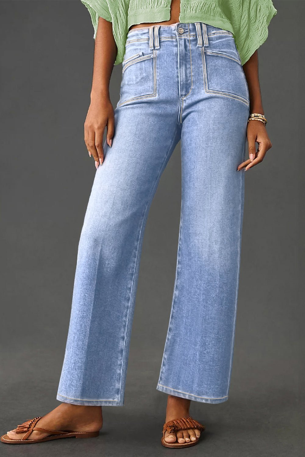Loose Straight Leg Cropped High Waist Jeans - Trendy Bottoms/Jeans in Beau Blue for Women | The802Gypsy