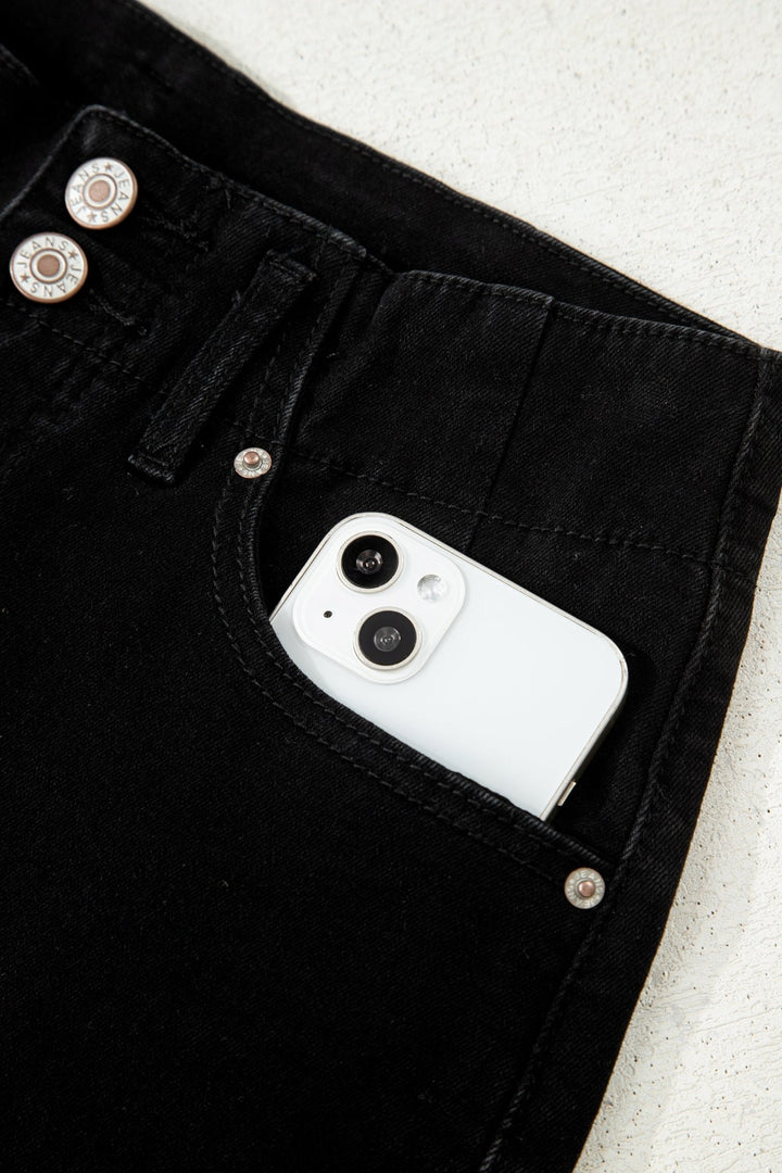 2 - Button High Waist Flared Bottom Jeans - Trendy Bottoms/Jeans in Black for Women | The802Gypsy