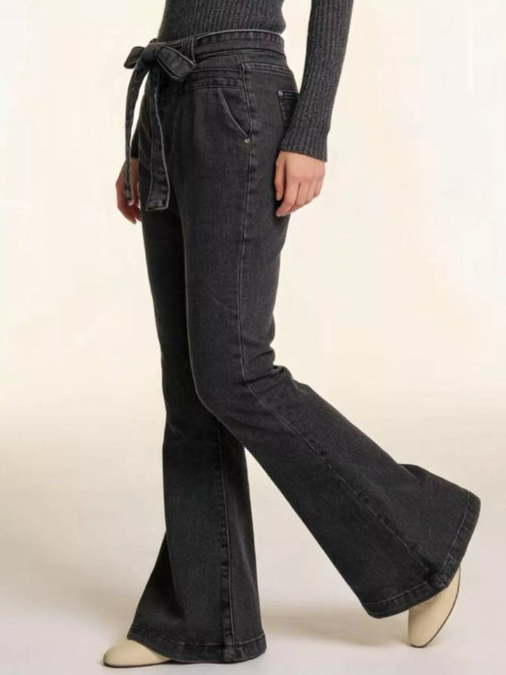 Tie Waist High - Waisted Bell - Bottom Jeans - Trendy Bottoms/Jeans in Black for Women | The802Gypsy