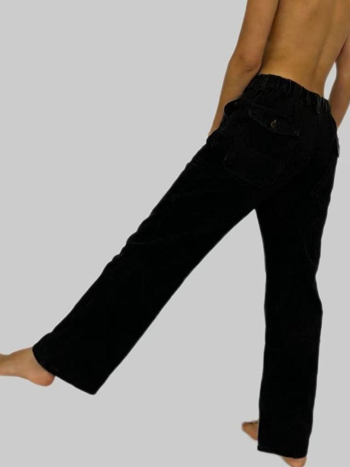 Flare Wide - Leg Front & Back Pocket Contrast Stitching Jeans - Trendy Bottoms/Jeans in Black for Women | The802Gypsy