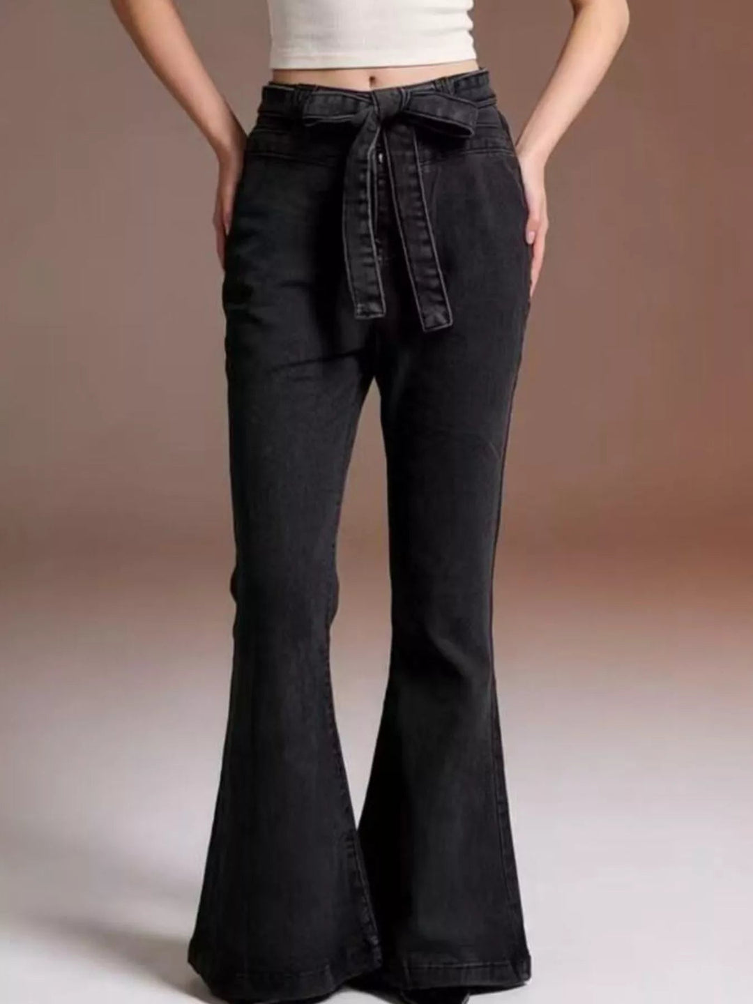 Tie Waist High - Waisted Bell - Bottom Jeans - Trendy Bottoms/Jeans in Black for Women | The802Gypsy