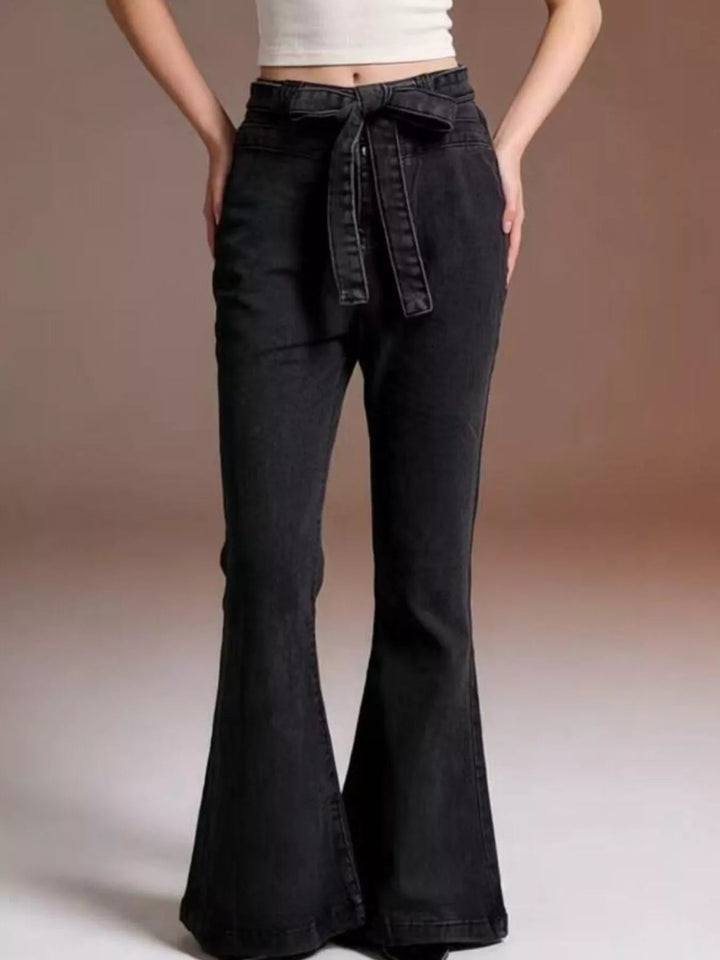 Tie Waist High - Waisted Bell - Bottom Jeans - Trendy Bottoms/Jeans in Black for Women | The802Gypsy