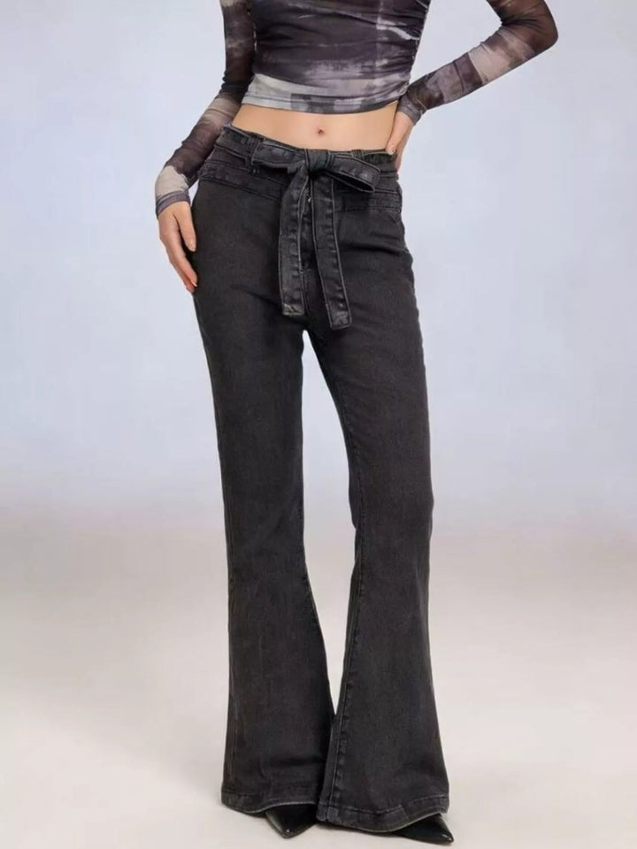 Tie Waist High - Waisted Bell - Bottom Jeans - Trendy Bottoms/Jeans in Black for Women | The802Gypsy