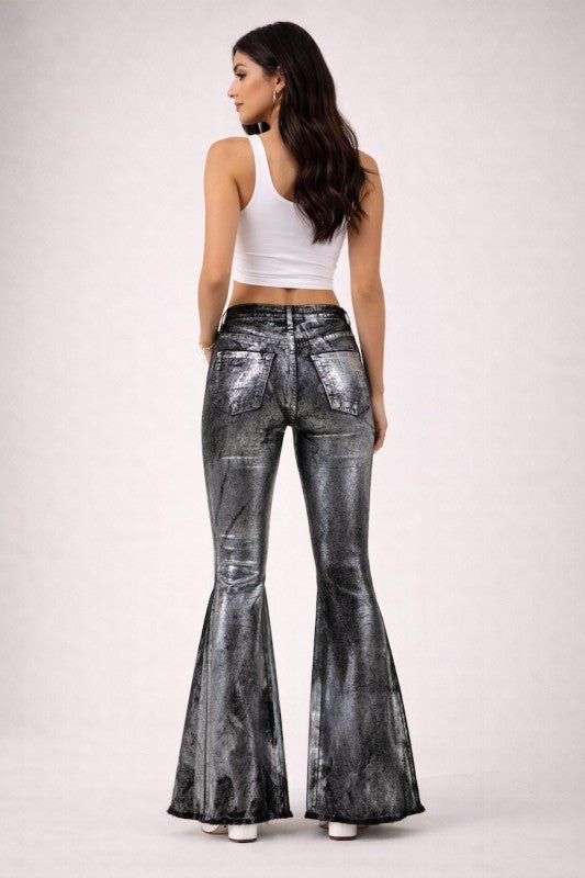 GJG Denim Metallic Bell Bottom Jeans - Trendy Bottoms/Jeans in BLACK - SHORT INSEAM 30" for Women | The802Gypsy