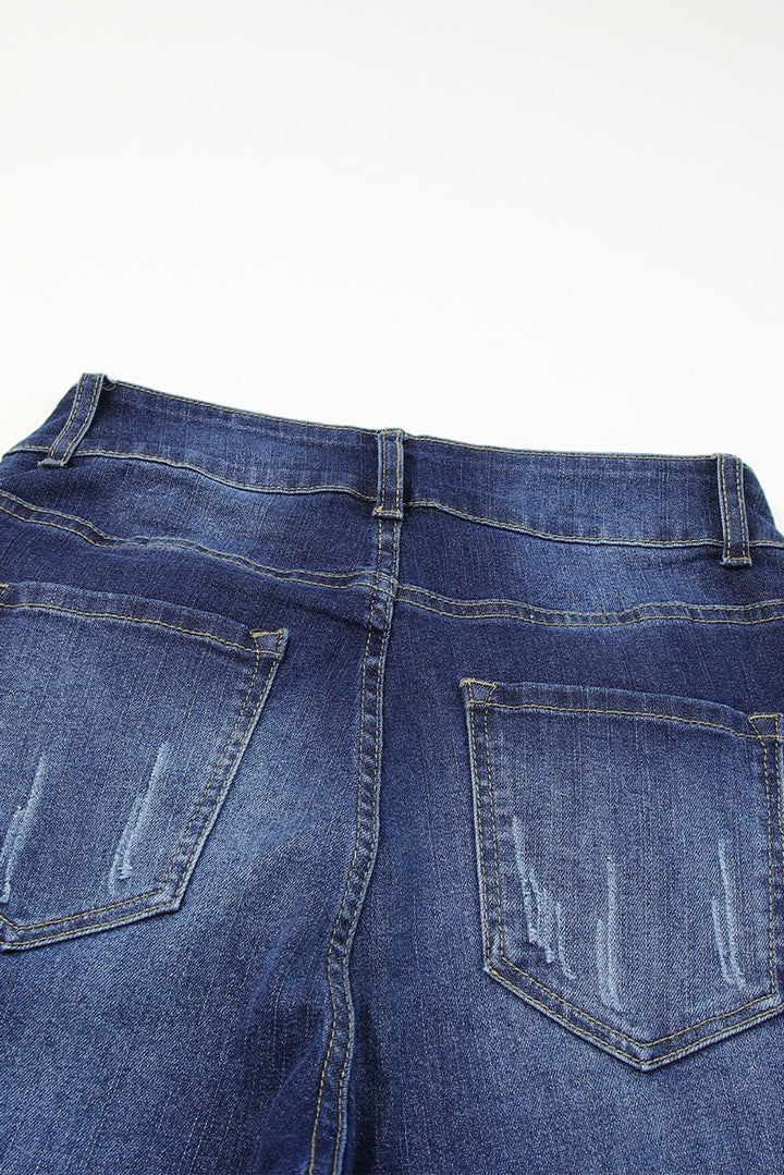 High Waist Distressed Straight Leg Jeans - Trendy Bottoms/Jeans in Blue - 2 for Women | The802Gypsy