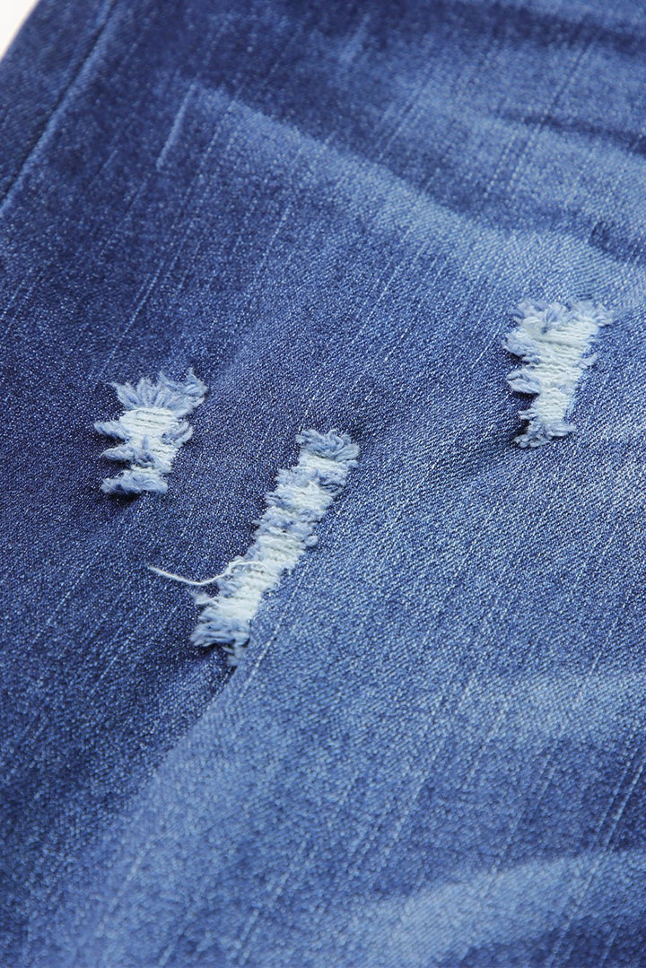 High Waist Distressed Straight Leg Jeans - Trendy Bottoms/Jeans in Blue - 2 for Women | The802Gypsy