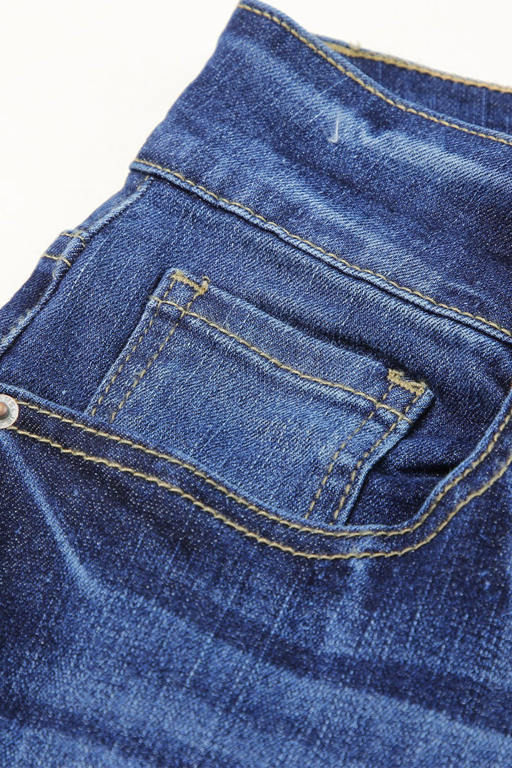 High Waist Distressed Straight Leg Jeans - Trendy Bottoms/Jeans in Blue - 2 for Women | The802Gypsy