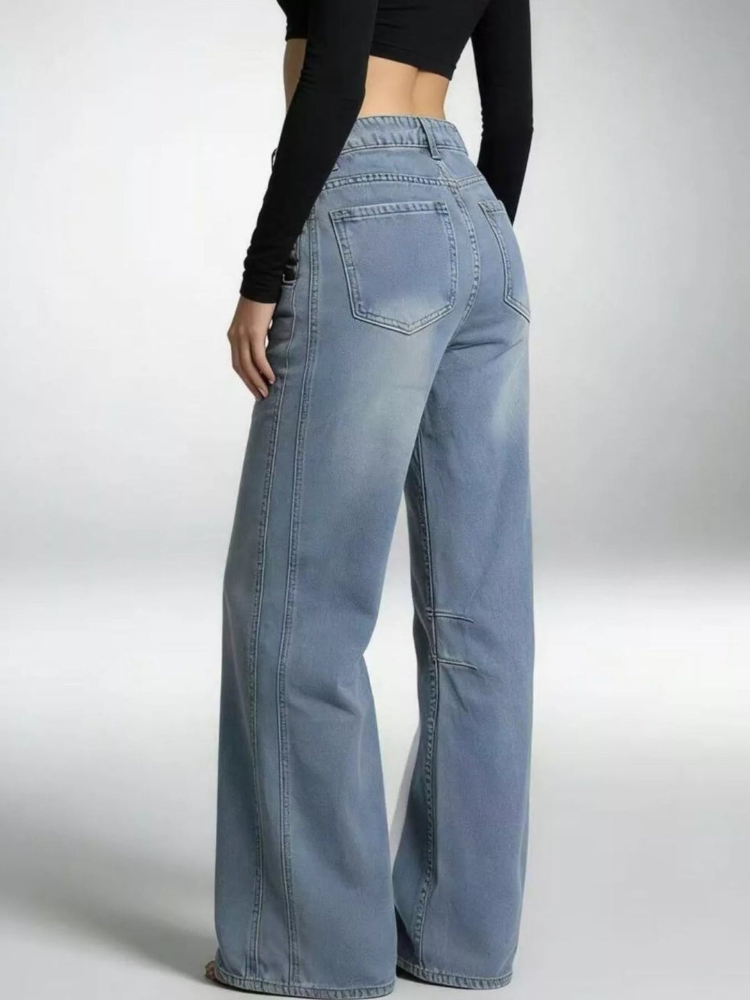 Wide - Leg Pocketed Light Wash Jeans - Trendy Bottoms/Jeans in Blue for Women | The802Gypsy
