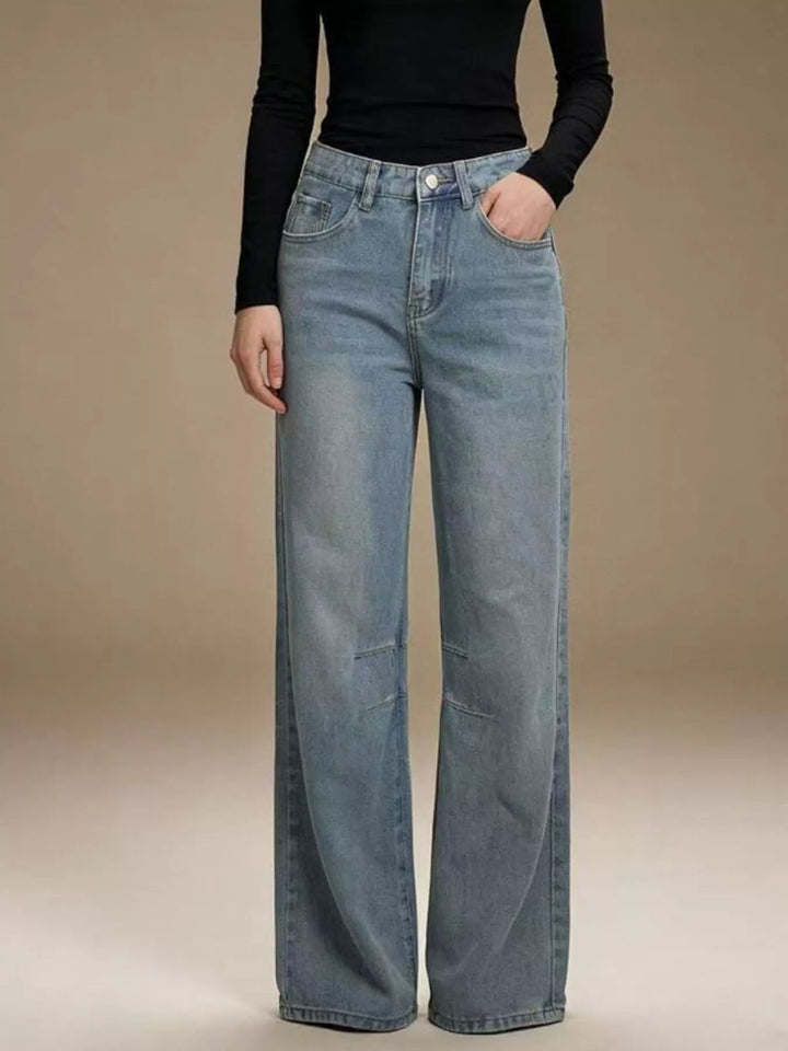 Wide - Leg Pocketed Light Wash Jeans - Trendy Bottoms/Jeans in Blue for Women | The802Gypsy