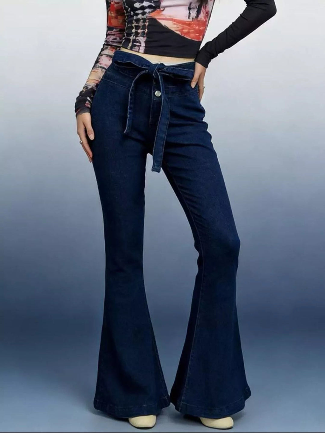 Tie Waist High - Waisted Bell - Bottom Jeans - Trendy Bottoms/Jeans in Blue for Women | The802Gypsy
