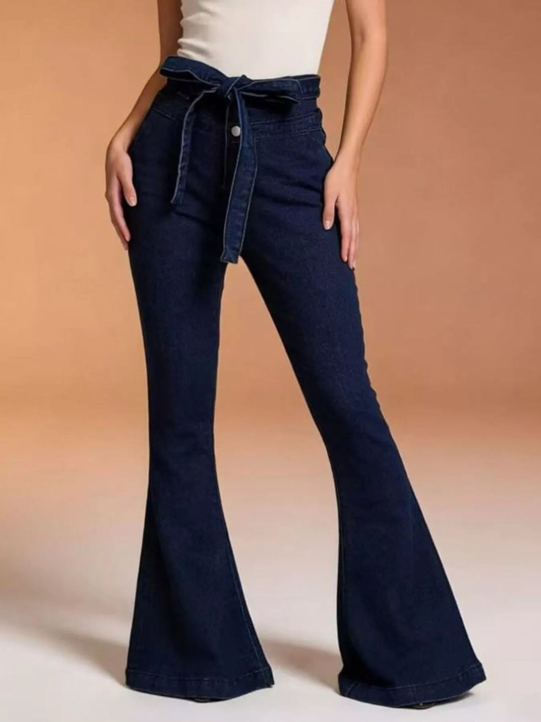 Tie Waist High - Waisted Bell - Bottom Jeans - Trendy Bottoms/Jeans in Blue for Women | The802Gypsy
