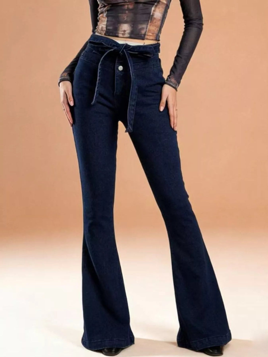 Tie Waist High - Waisted Bell - Bottom Jeans - Trendy Bottoms/Jeans in Blue for Women | The802Gypsy