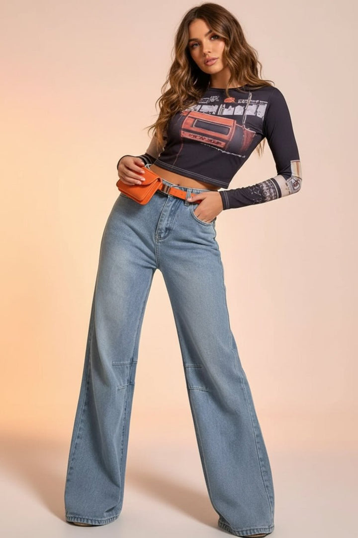 Wide - Leg Pocketed Light Wash Jeans - Trendy Bottoms/Jeans in Blue for Women | The802Gypsy