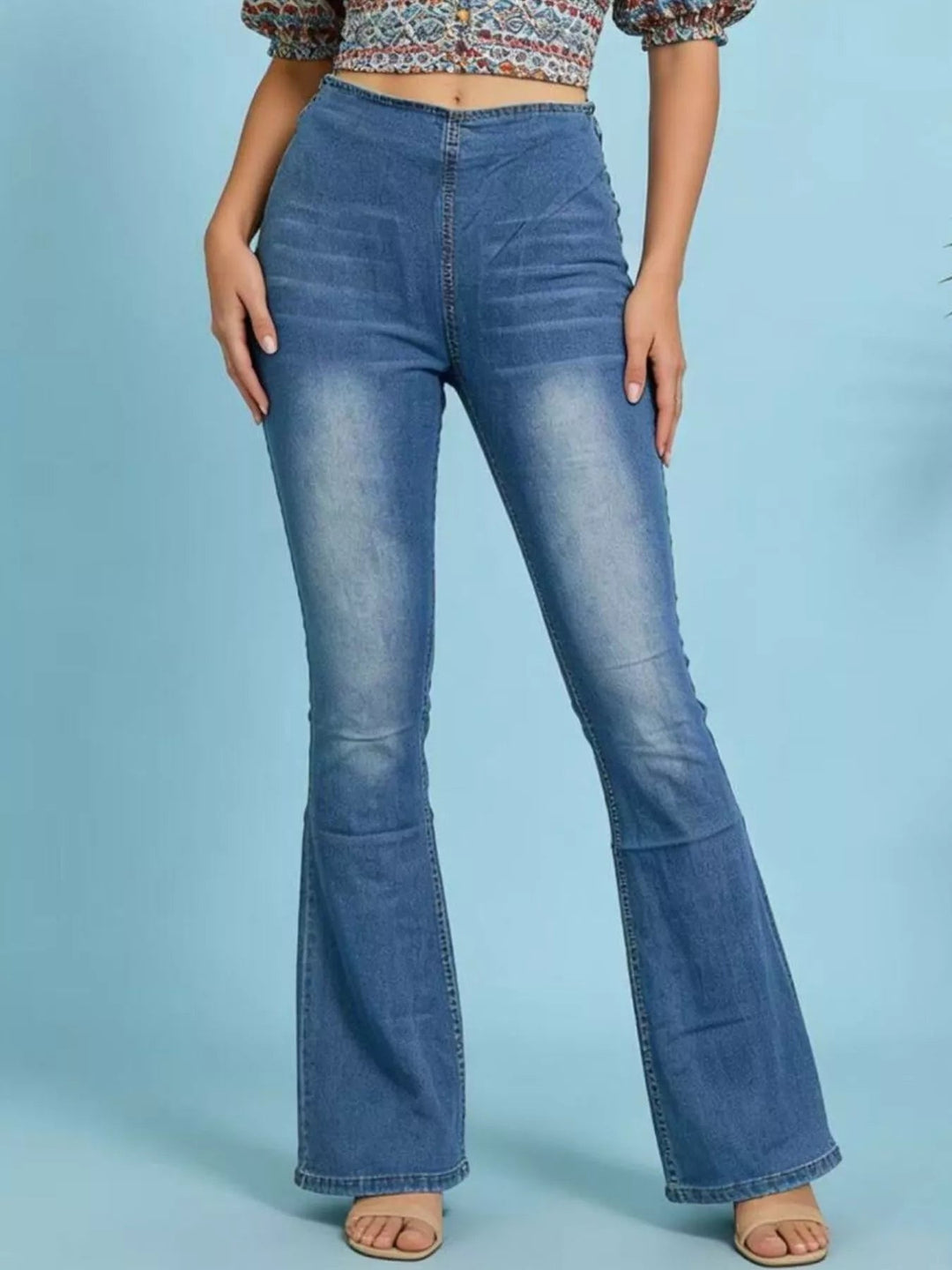 Flat Front High - Waisted Slightly Stretchy Flare Jeans - Trendy Bottoms/Jeans in Blue for Women | The802Gypsy