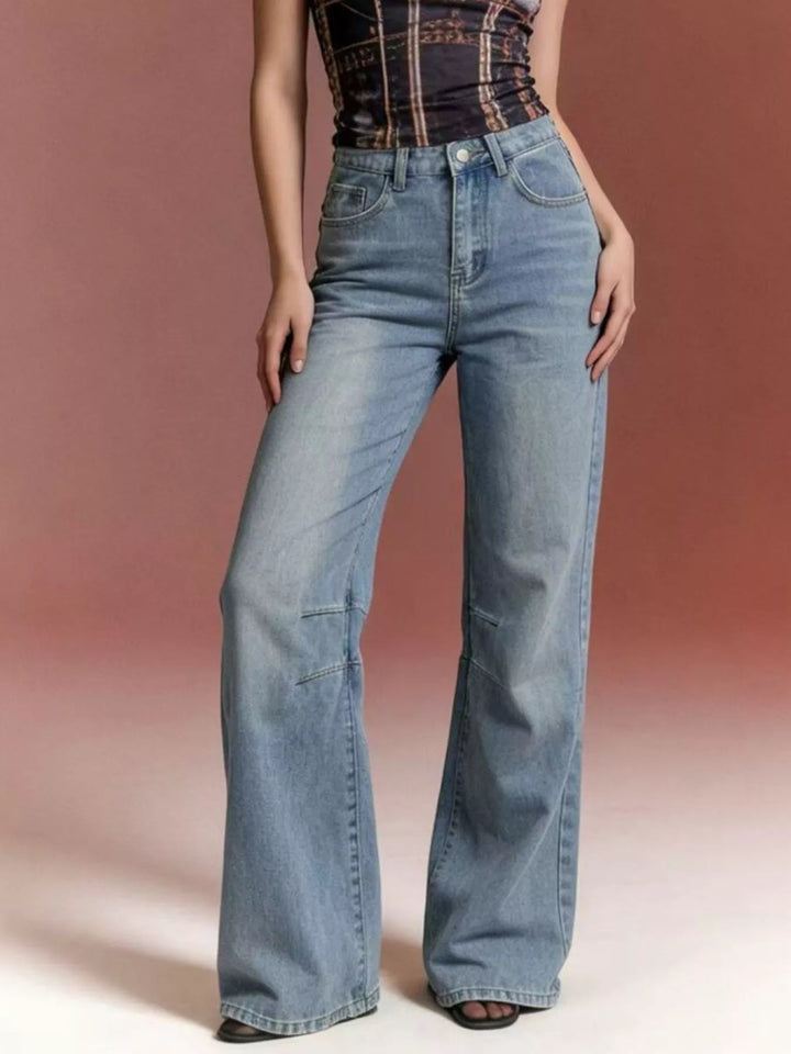 Wide - Leg Pocketed Light Wash Jeans - Trendy Bottoms/Jeans in Blue for Women | The802Gypsy