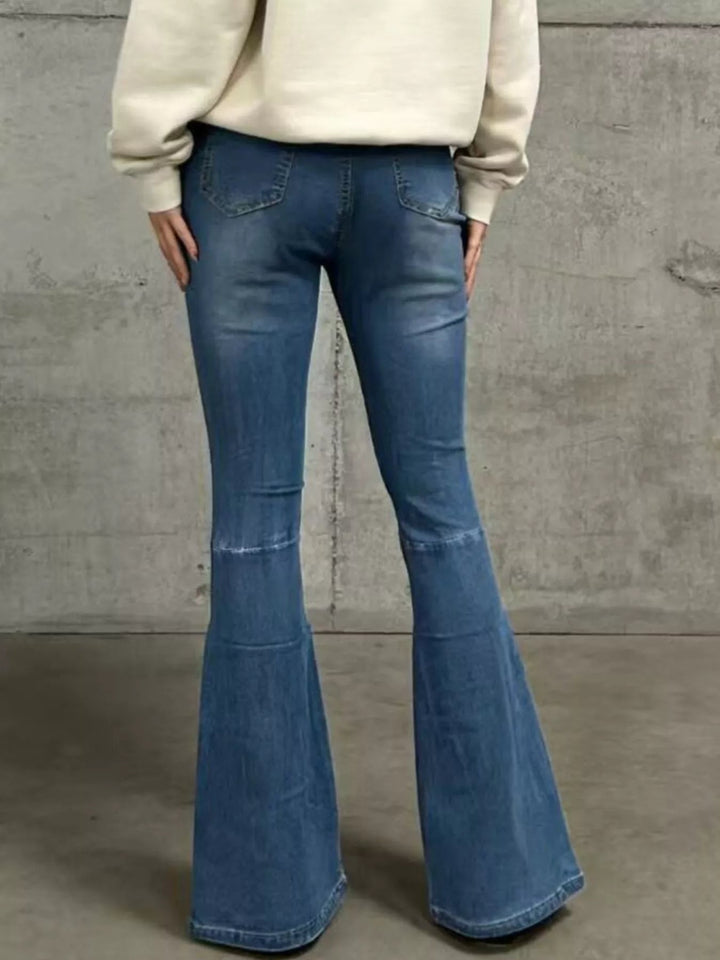 Flat Front High - Waisted Slightly Stretchy Flare Jeans - Trendy Bottoms/Jeans in Blue for Women | The802Gypsy
