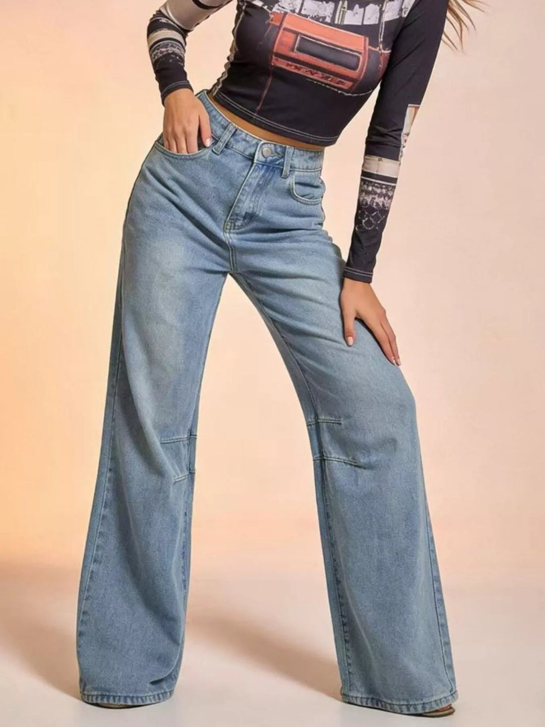 Wide - Leg Pocketed Light Wash Jeans - Trendy Bottoms/Jeans in Blue for Women | The802Gypsy