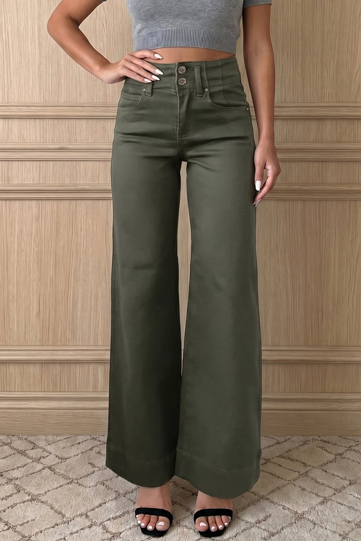 2 - Button High Waist Flared Bottom Jeans - Bonbon