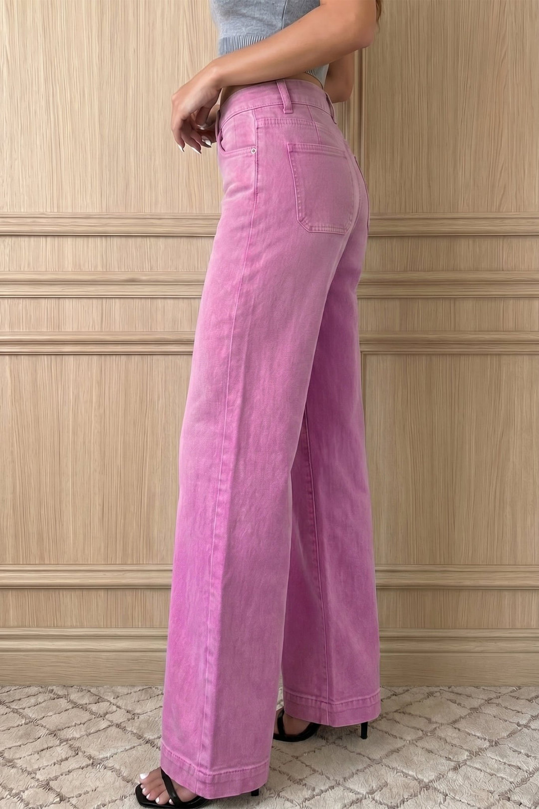 2 - Button High Waist Flared Bottom Jeans - Bonbon