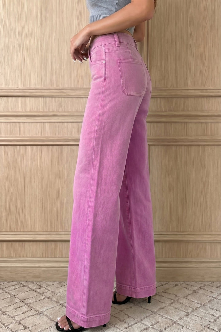2 - Button High Waist Flared Bottom Jeans - Bonbon