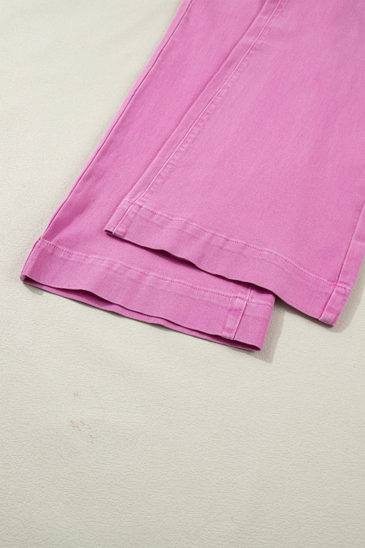 2 - Button High Waist Flared Bottom Jeans - Trendy Bottoms/Jeans in Bonbon for Women | The802Gypsy