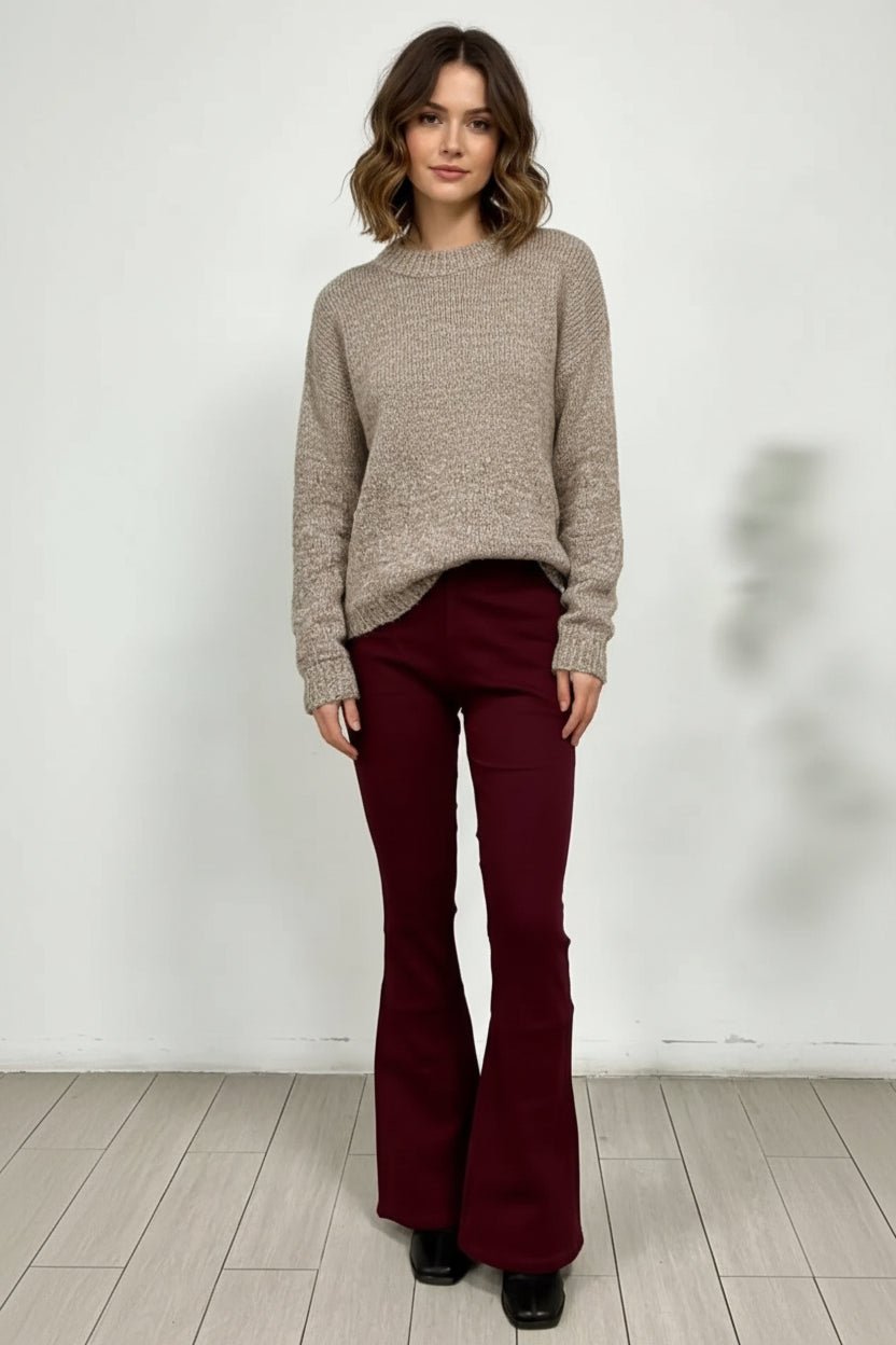 Flat Front High - Waisted Slightly Stretchy Flare Jeans - Trendy Bottoms/Jeans in Brown for Women | The802Gypsy