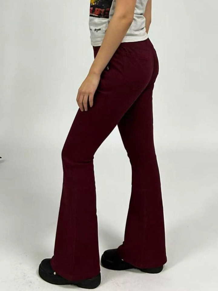 Flat Front High - Waisted Slightly Stretchy Flare Jeans - Trendy Bottoms/Jeans in Brown for Women | The802Gypsy