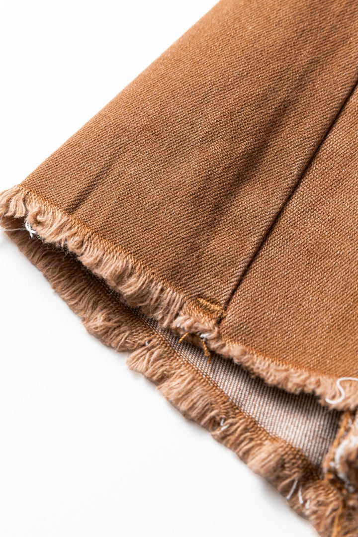 High Waist Button Fly Seamed Raw Hem Flare Jeans - Trendy Bottoms/Jeans in Coffee for Women | The802Gypsy