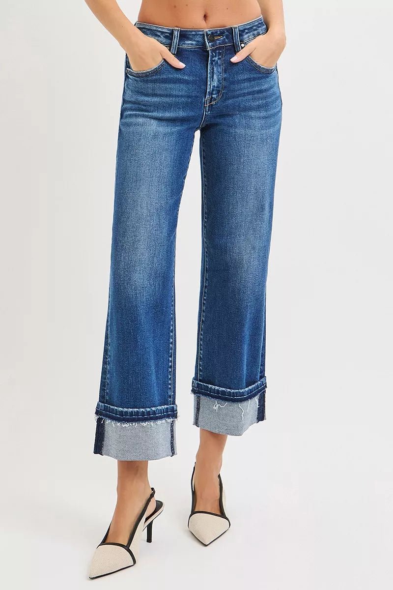 RISEN Mid Rise Ankle Straight Jeans - Trendy Bottoms/Jeans in Dark Denim for Women | The802Gypsy