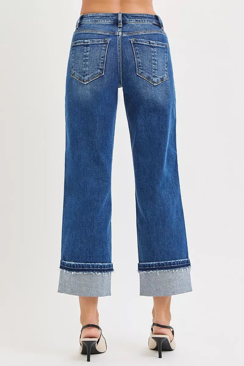 RISEN Mid Rise Ankle Straight Jeans - Trendy Bottoms/Jeans in Dark Denim for Women | The802Gypsy