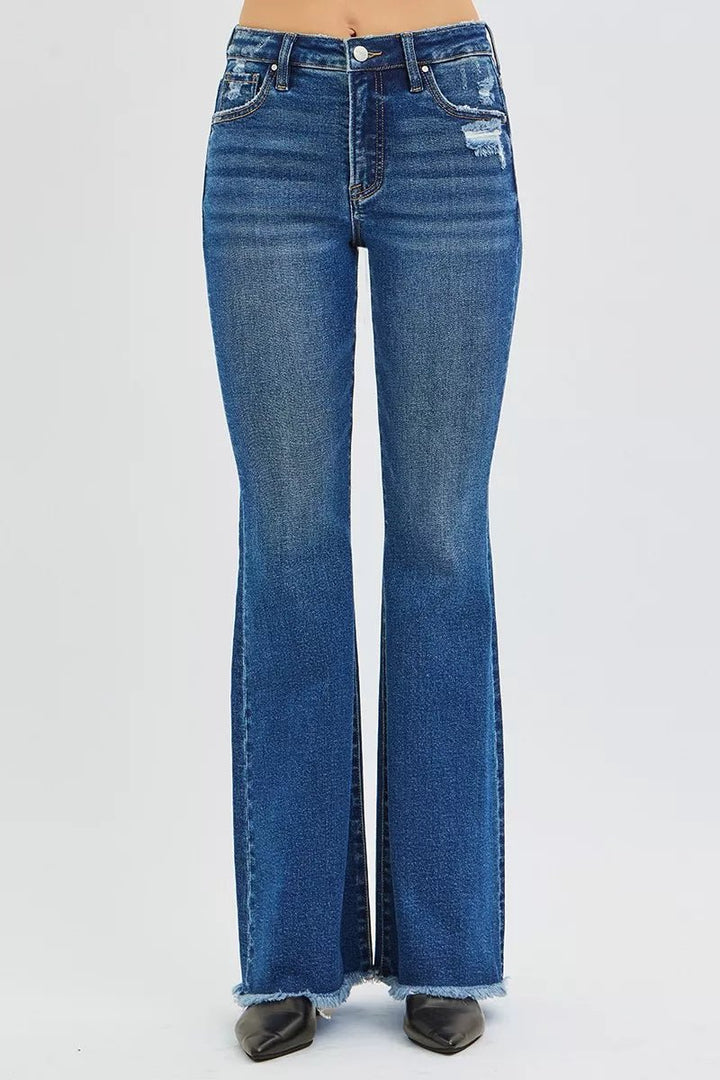 RISEN High Rise Retro Flare Jeans - Trendy Bottoms/Jeans in Dark Denim for Women | The802Gypsy