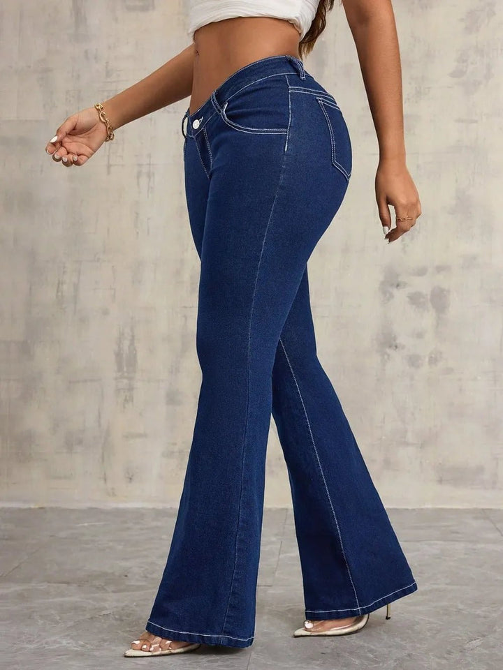 Dark Wash Flare Jeans with Pockets - Trendy Bottoms/Jeans in Dark Wash for Women | The802Gypsy