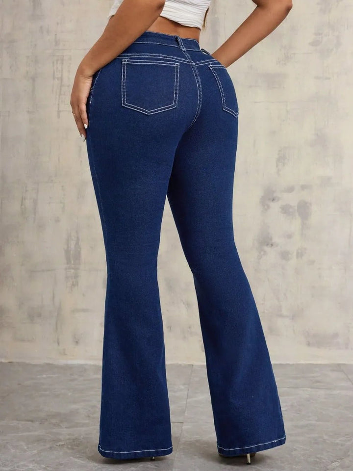 Dark Wash Flare Jeans with Pockets - Trendy Bottoms/Jeans in Dark Wash for Women | The802Gypsy