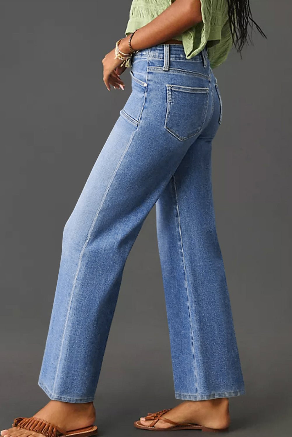 Loose Straight Leg Cropped High Waist Jeans - Trendy Bottoms/Jeans in Dusk Blue for Women | The802Gypsy
