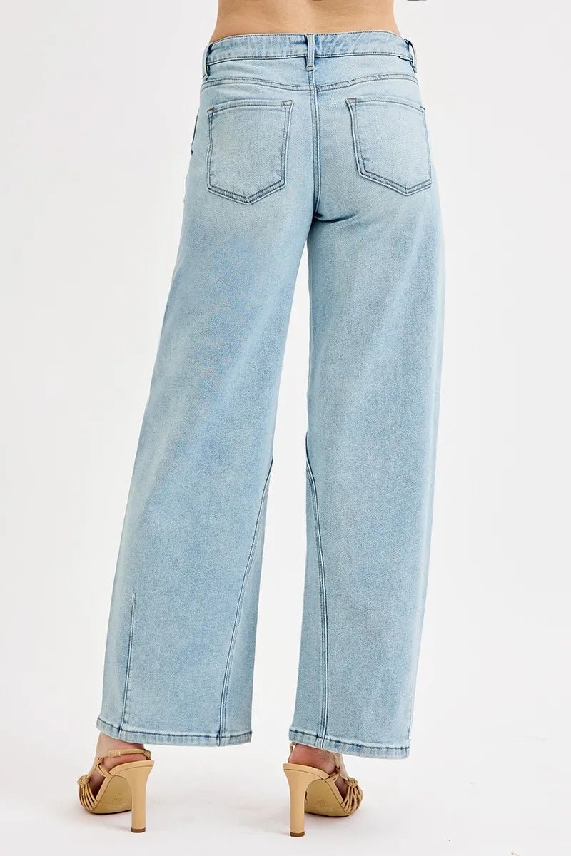 RISEN Mid Rise Barrel Jeans - Trendy Bottoms/Jeans in Light Denim for Women | The802Gypsy