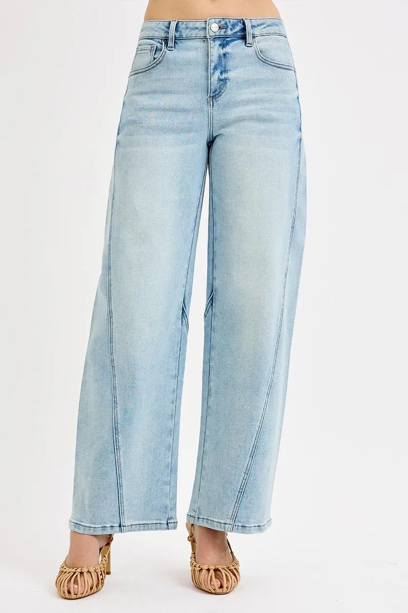 RISEN Mid Rise Barrel Jeans - Trendy Bottoms/Jeans in Light Denim for Women | The802Gypsy