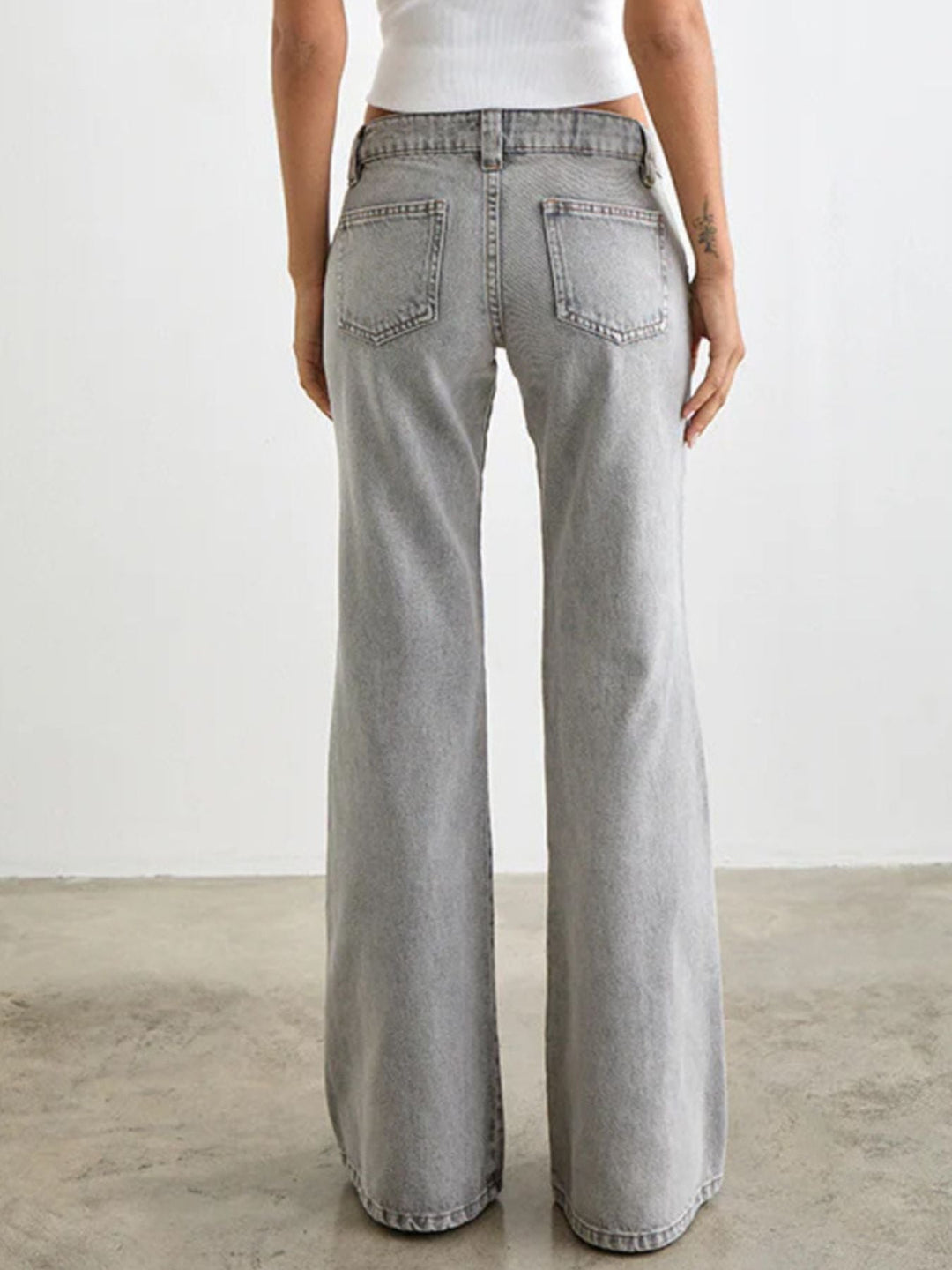 Grey Low - Rise Buttoned Flare Leg Jeans - Trendy Bottoms/Jeans in Light Gray for Women | The802Gypsy