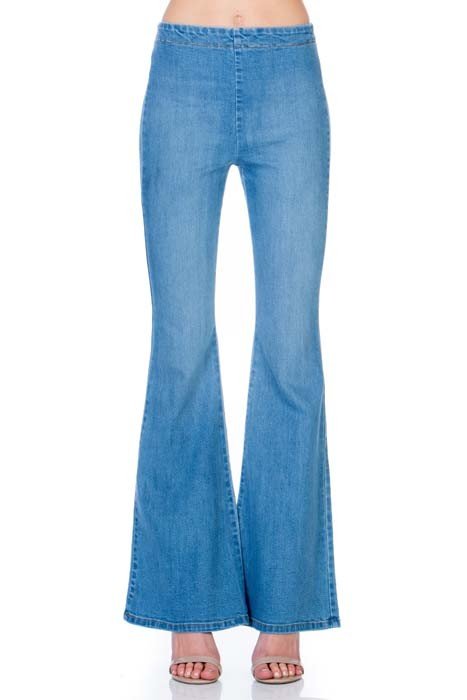 O2 Denim Zipper Back High - Waist Flare Jeans - Trendy Bottoms/Jeans in Light Wash for Women | The802Gypsy