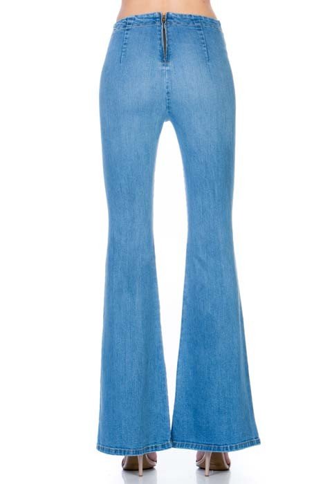 O2 Denim Zipper Back High - Waist Flare Jeans - Trendy Bottoms/Jeans in Light Wash for Women | The802Gypsy