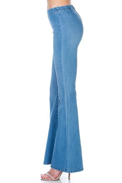 O2 Denim Zipper Back High - Waist Flare Jeans - Trendy Bottoms/Jeans in Light Wash for Women | The802Gypsy