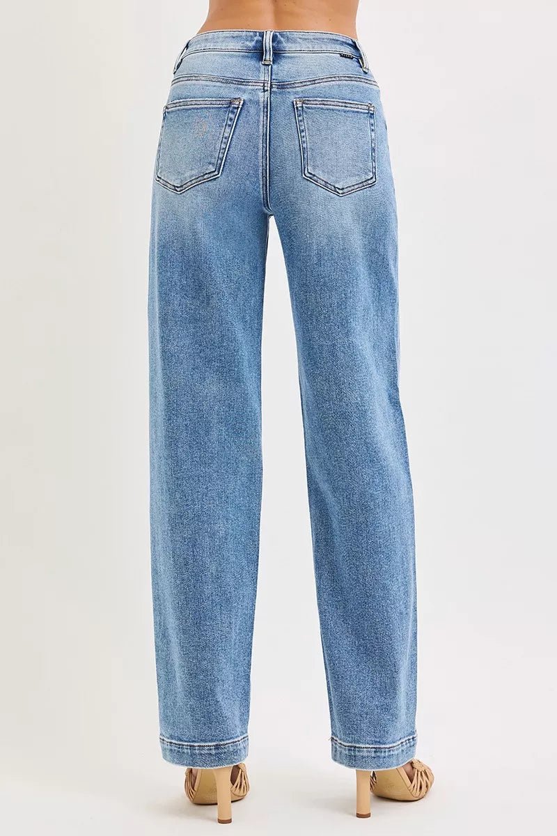 RISEN High Rise Wide Baggy Jeans - Trendy Bottoms/Jeans in Medium Denim for Women | The802Gypsy