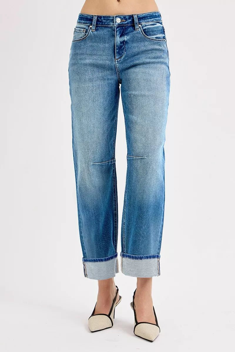 RISEN Slouchy Crop Barrel Jeans - Trendy Bottoms/Jeans in Medium Denim for Women | The802Gypsy
