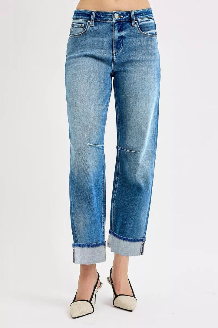 RISEN Slouchy Crop Barrel Jeans - Trendy Bottoms/Jeans in Medium Denim for Women | The802Gypsy