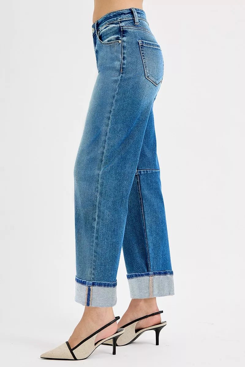 RISEN Slouchy Crop Barrel Jeans - Trendy Bottoms/Jeans in Medium Denim for Women | The802Gypsy