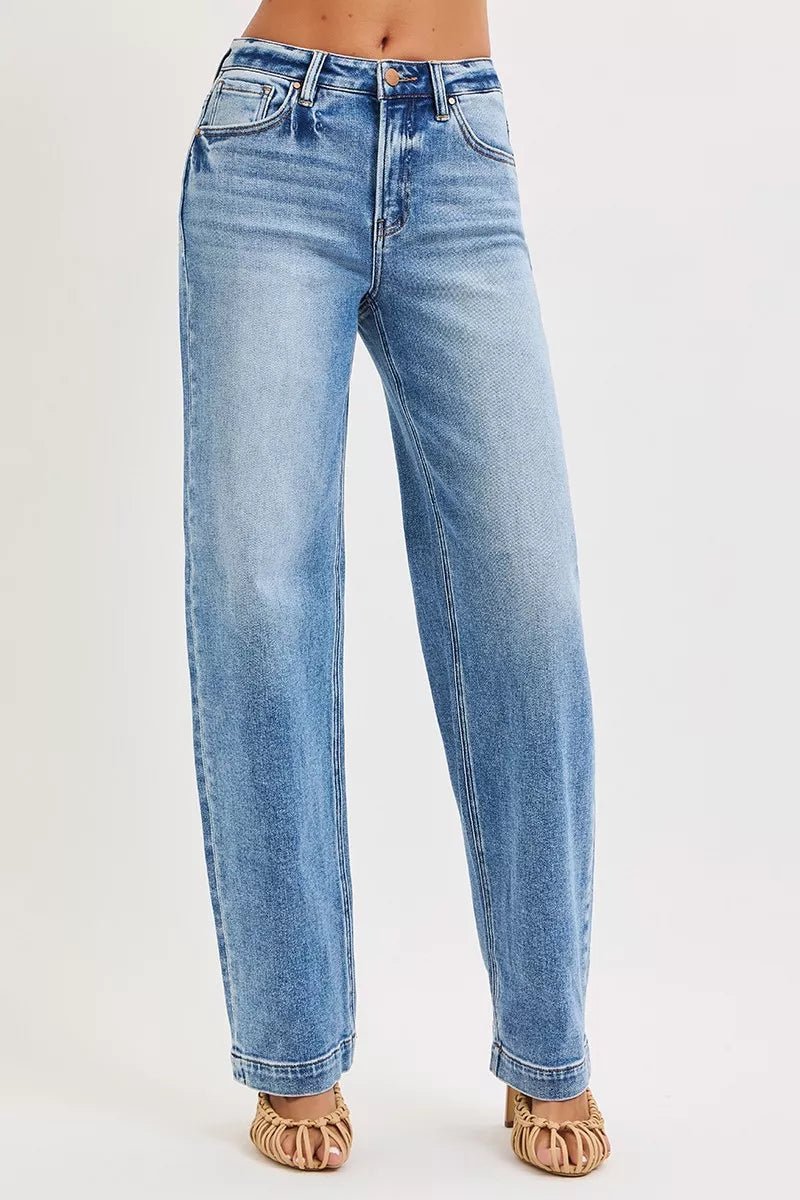 RISEN High Rise Wide Baggy Jeans - Trendy Bottoms/Jeans in Medium Denim for Women | The802Gypsy