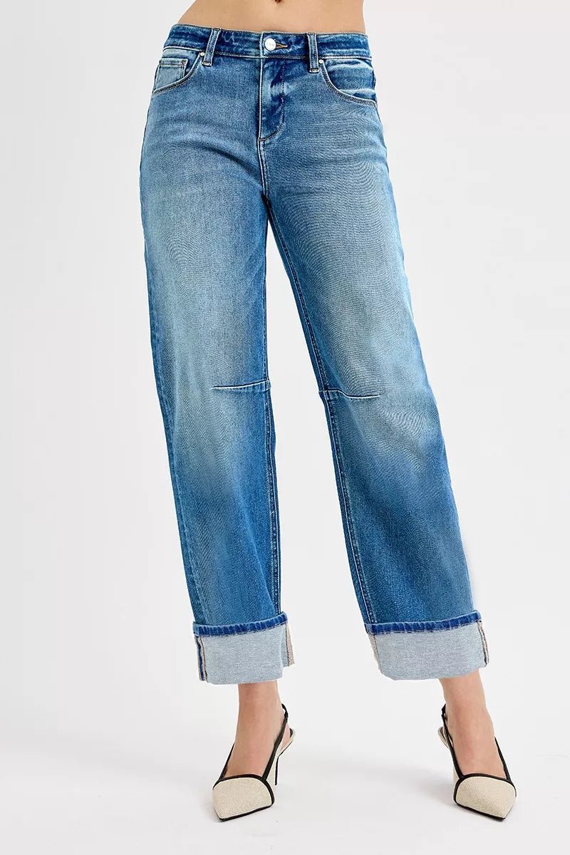 RISEN Slouchy Crop Barrel Jeans - Trendy Bottoms/Jeans in Medium Denim for Women | The802Gypsy