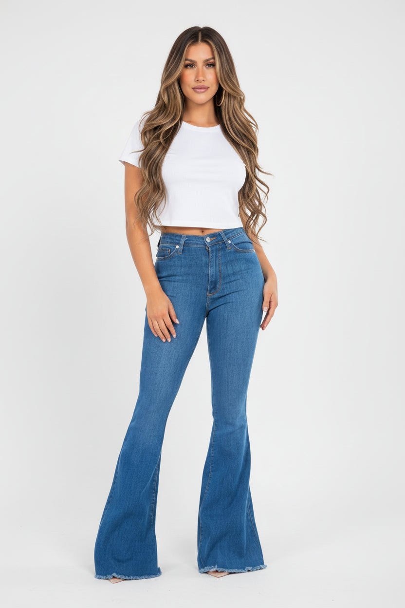 Medium Wash High - Stretch Bell - Bottom Jeans - Trendy Bottoms/Jeans in medium wash for Women | The802Gypsy