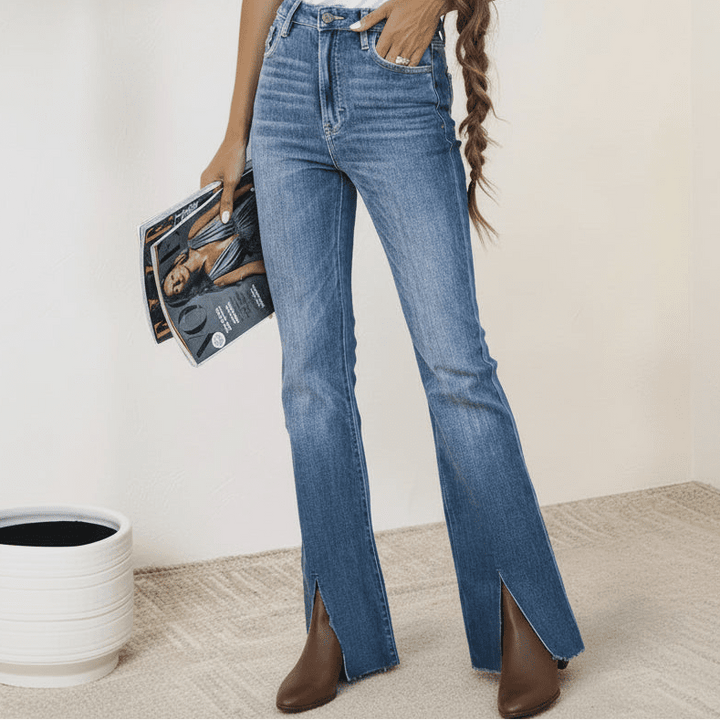 Slit Bootcut Medium Wash Jeans with Pockets - Trendy Bottoms/Jeans in Medium Wash for Women | The802Gypsy