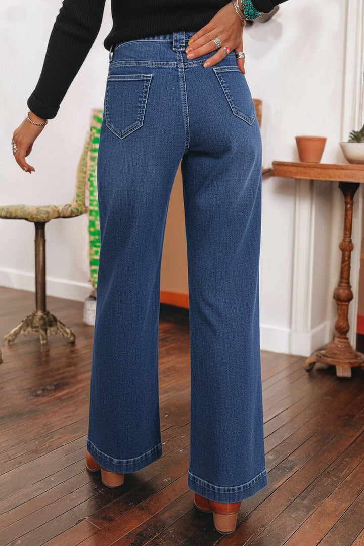 Wide - Leg Front Pocketed High - Waist Jeans - Trendy Bottoms/Jeans in Sail Blue for Women | The802Gypsy