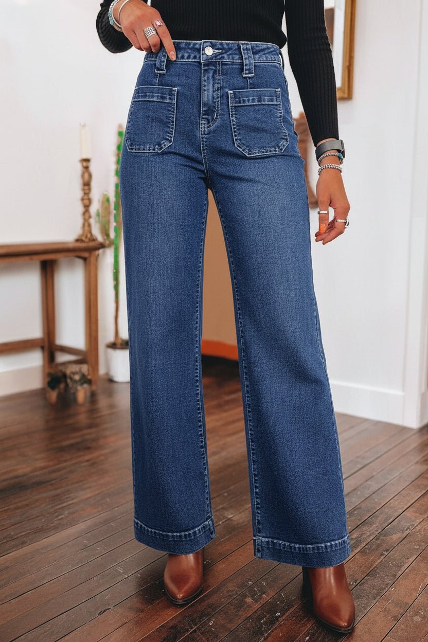 Wide - Leg Front Pocketed High - Waist Jeans - Trendy Bottoms/Jeans in Sail Blue for Women | The802Gypsy